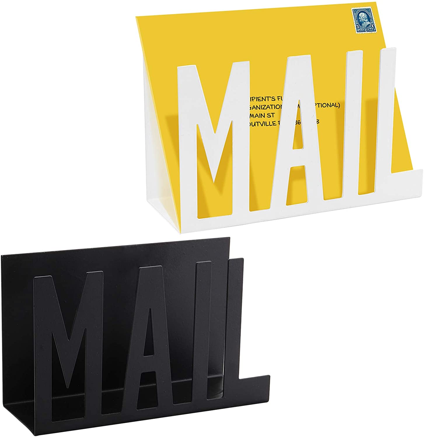 Desktop Letter Rack 2 Pack Metal Desktop Cutout Mail Letter Holder, Modern Cutout Desktop ...