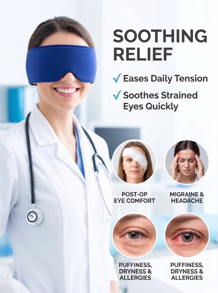 FACEMOON Gel Cooling Eye Mask Large Comfort Design for Tired Eyes Puffy Eyes Relief Soft Flexible Reusable Night Comfort Black