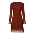 thumbnail image 5 of Hvyesh Womens Turtleneck Tassel Dress Casual Fringe Bodycon Knit Dress Trendy Crew Neck Long Sleeve Sweater Dress, 5 of 7