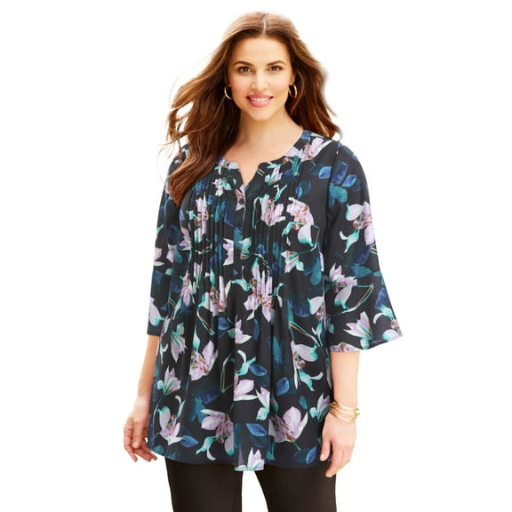 Catherines Women's Plus Size Georgette Pintuck Blouse