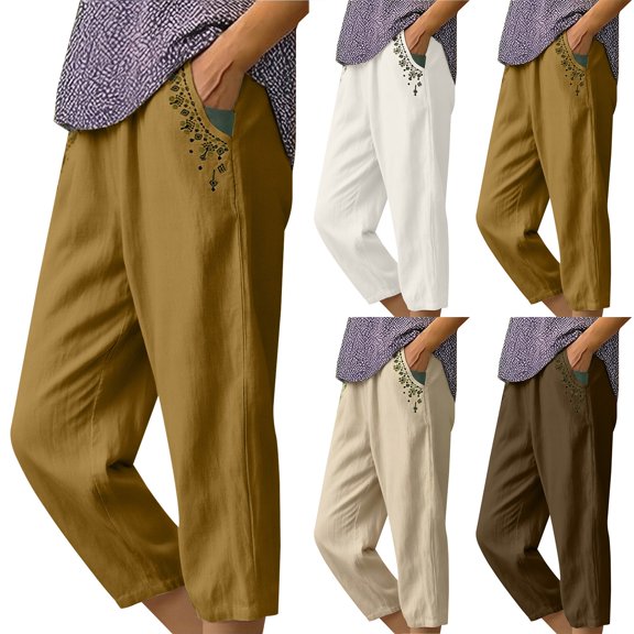Knee Length Summer Casual Elastic Waisted Side Split Button Shorts with Pockets for Women Linen