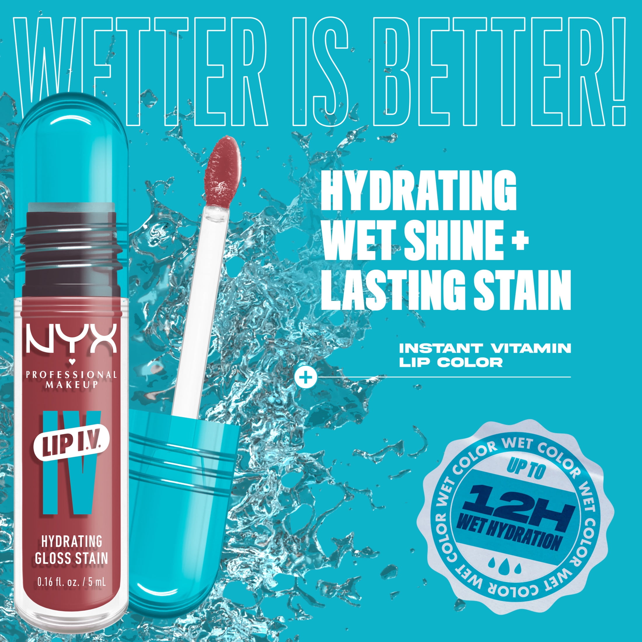 NYX Professional Makeup Lip IV Hydrating Lip Oil & Stain with Coconut Water, Petal Pourin, 0.16 fl oz