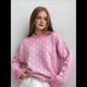 thumbnail image 5 of Suéter de Larga para Mujer, Suéteres Cortos de Gran Tamaño de Otoño, Tops de Punto con Cuello Redondo y Estampado de Velero Informal Rosa M, 5 of 10