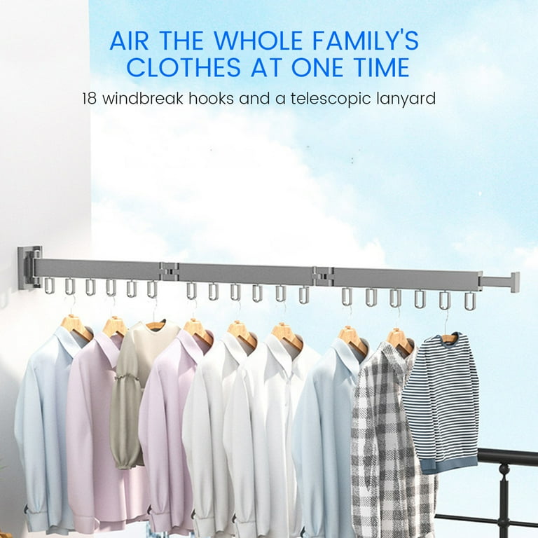 Boqorad Wall Mounted Clothes Hanger Rack, Retractable Clothes Drying Rack,Space-Saver, Laundry Drying Rack,Collapsible, for Laundry,Balcony, Mudroom