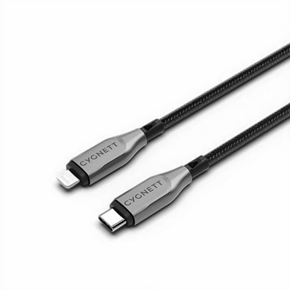 Cygnett Armoured Lightning to USB-C Fast-Charging Cable 30W (1m, Black) Black 1m
