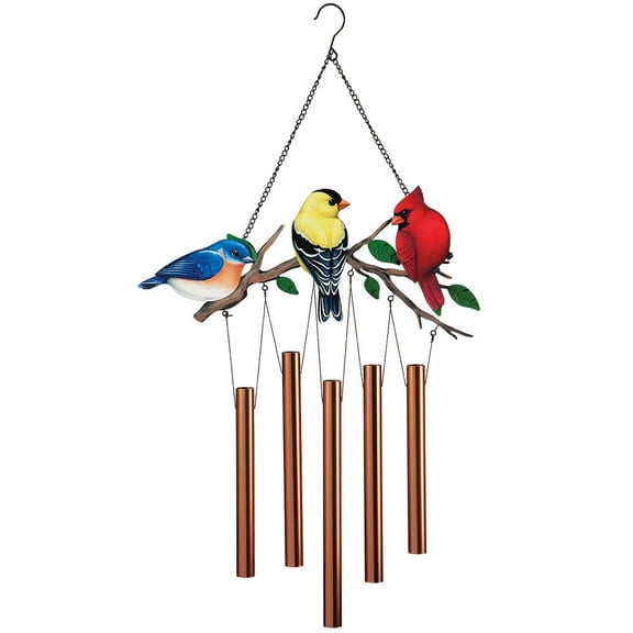 Feathered Friends Wind Chime, Made of Durable 100% Metal, Outdoor Décor - Measures 14 1/4" Wide x 26 3/4" Long, by Fox River Creations