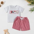 thumbnail image 2 of Splozh Kids Clothes Toddler Short Sleeves Shirt Tops Embroidery Pattern & Gingham Shorts Set Red,3-4 Years, 2 of 6
