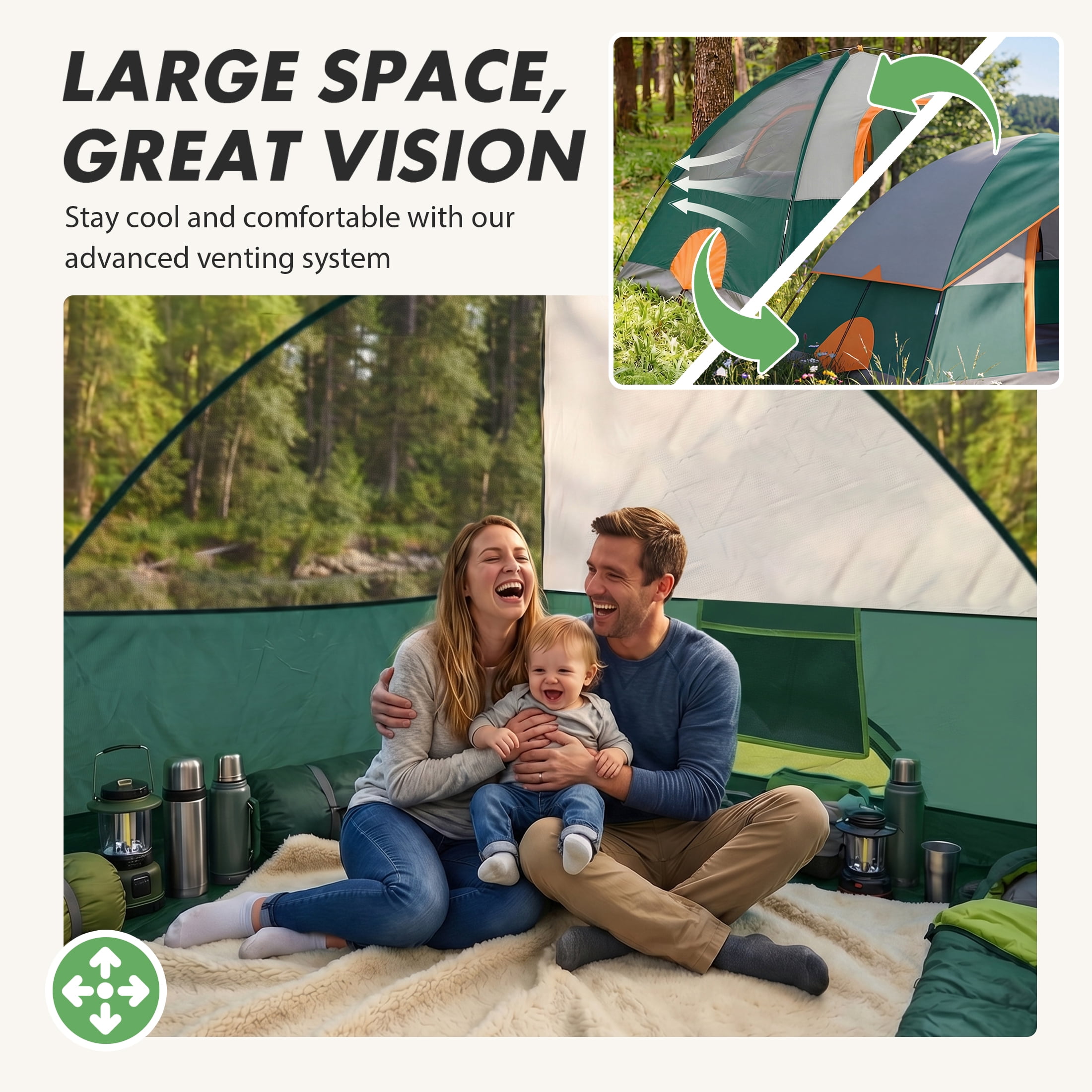 EDX 4-Person Waterproof Camping Tent with Rainfly, Easy Setup Dome Tent with Mesh Windows & Skylights, Lightweight Portable Tent for Outdoor Camping, Festivals & Backyard, Green