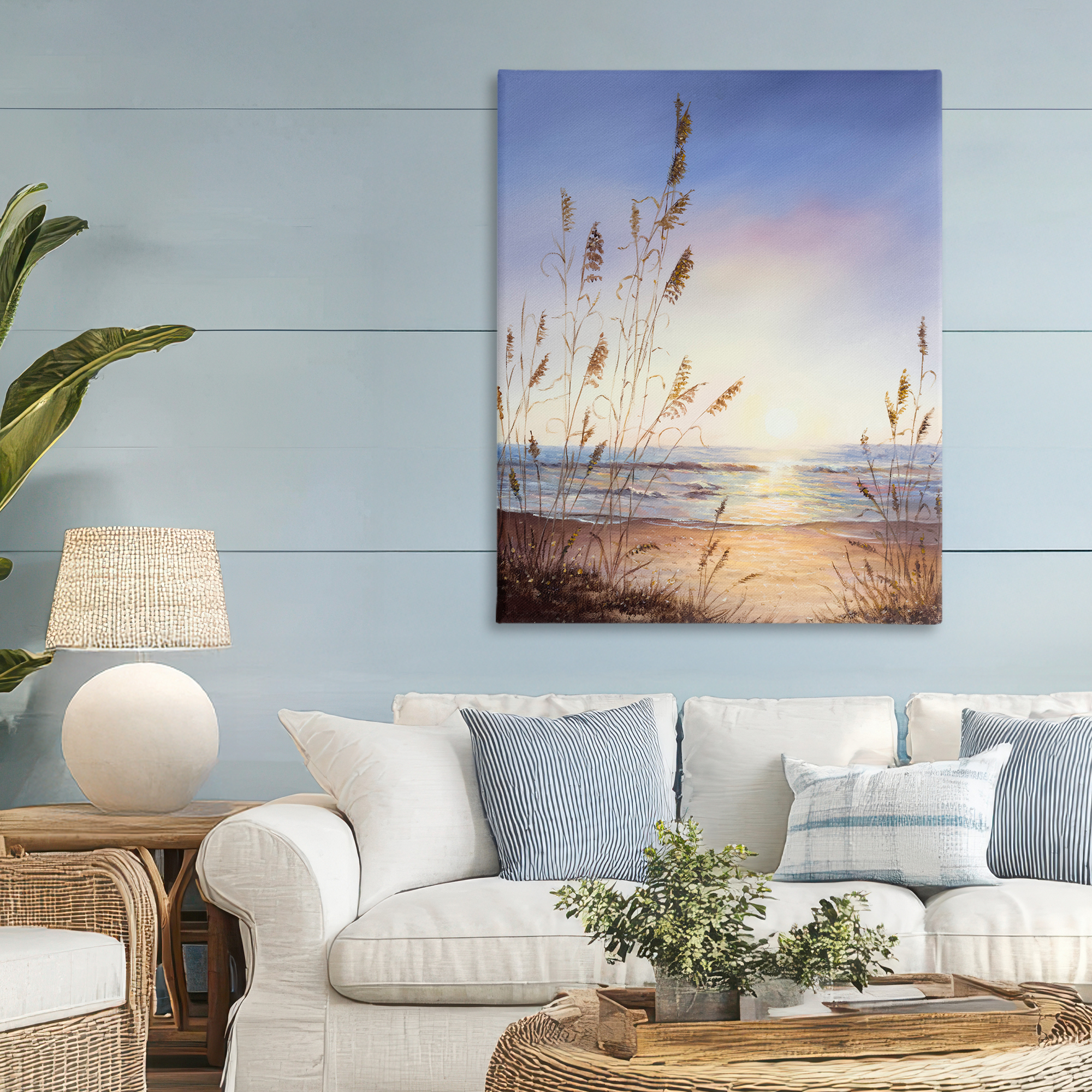Seascape with Sunlit Grasses Canvas Wall Art, design by Michelle Faber