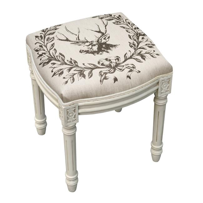 123 Creations WFS038XXGY Elk Upholstered Wooden Vanity Stool, Antique