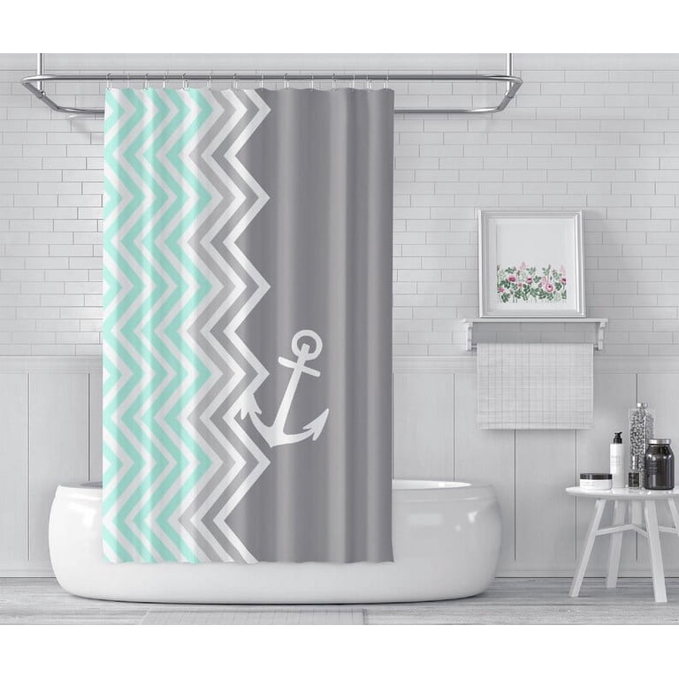 Elegant Blue Chevron Shower Curtain – 72x72 Inch With Grommets & Hooks, Indoor
