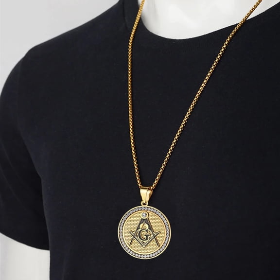 Hip Hop 14K Yellow Gold Masonic Symbol Necklaces & Pendants For Women/Men Golden Color Free-mason Fashion Jewelry D153