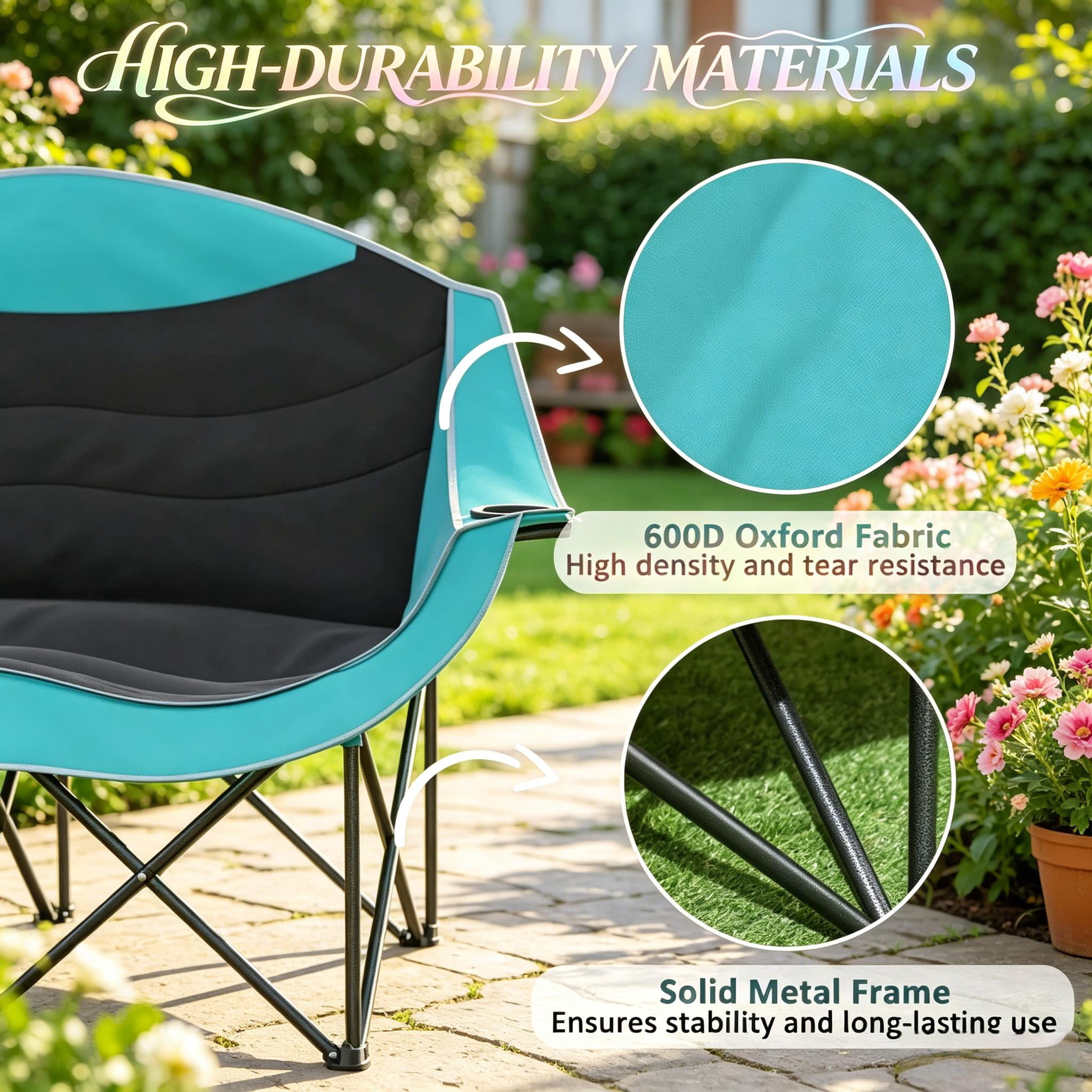 2-Person Folding Camping Loveseat, 550 LBS Capacity 600D Oxford Fabric Outdoor Chair with Cup Holders & Carry Bag, No Assembly for Camping Hiking Patio