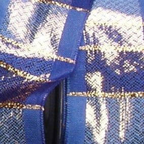 The Ribbon People Blue and Gold Striped Woven Taffeta Wired Craft Ribbon 1.5" x 25 Yards