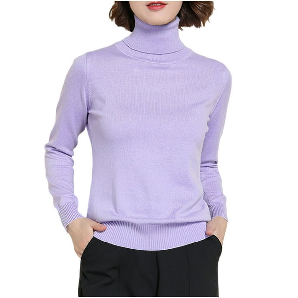 Suéter de cuello alto para mujer, clásico, ligero, de manga larga, suéter de cuello alto para mujer