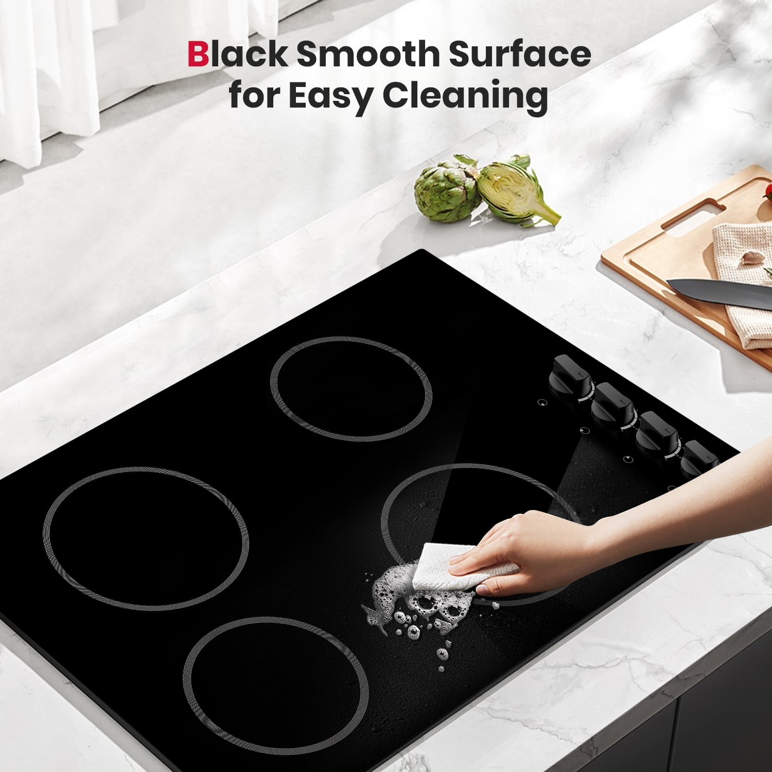Gasland Chef 30 In Radiant Electric Cooktop with 4 Burners, ETL Approved, Knob Control, 240V
