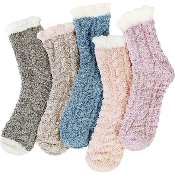 Jinsinto 5 Pairs Womens Fuzzy Socks Winter Warm Cozy Fluffy Super Soft Slipper Socks