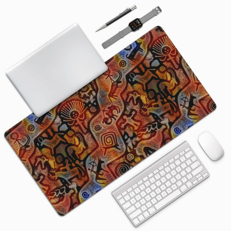 Topographic Contour Black Gaming Mouse Pad XL Geographic Map Lines Extended Big Large Desk Mat Non-Slip Rubber Base Stitched Edge Long Keyboard
