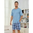 thumbnail image 2 of U2SKIIN Mens Pajama Set Short Sleeve, Pajamas Made from Bamboo Pulp Viscose and Cotton Lightweight PJS for Men(Grey Blue+Royal Blue Plaid, XL), 2 of 4