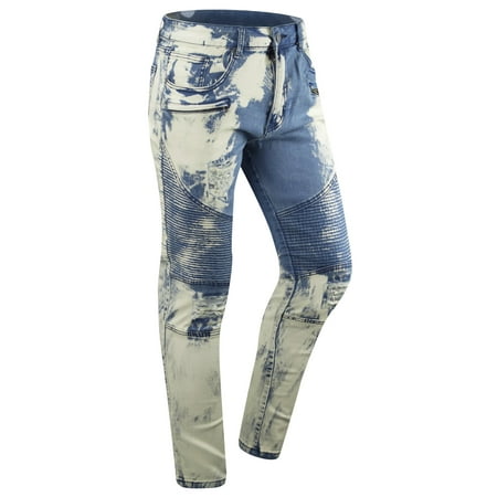 Apparel Loop - JOY Bleached Denim stretch SKINNY distressed biker zipper pants - Walmart.com