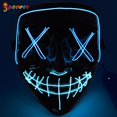 thumbnail image 2 of Spencer Halloween LED Glow Scary Mask EL Wire Light Up The Purge Movie Cosplay Led Costume Mask for Halloween Festival Party with 2AA Battery "Blue+Ice Blue", 2 of 7