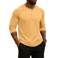 thumbnail image 4 of Resicozy Mens Henley 3/4 Length Sleeve Shirts Soft Button Tees Casual Fashion Solid Color T-Shirts Yellow M, 4 of 7