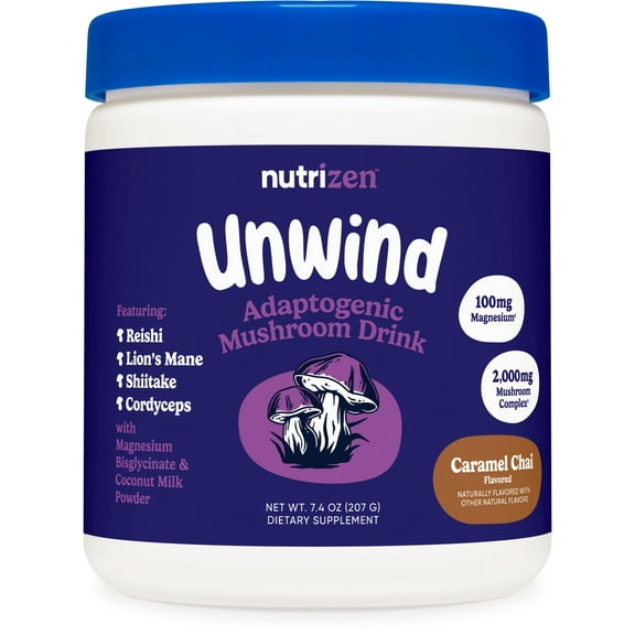 Nutricost Nutrizen PM Unwind Adaptogenic Mushroom Drink (Caramel Chai Flavored) 30 Servings - Includes Reishi, Lion's Mane, Shiitake, Cordyceps