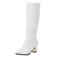 thumbnail image 5 of Oyedens Knee High Boots for Women Slouch Leather Block High Heel Zipper Mid Calf Dress Boots White, 5 of 8