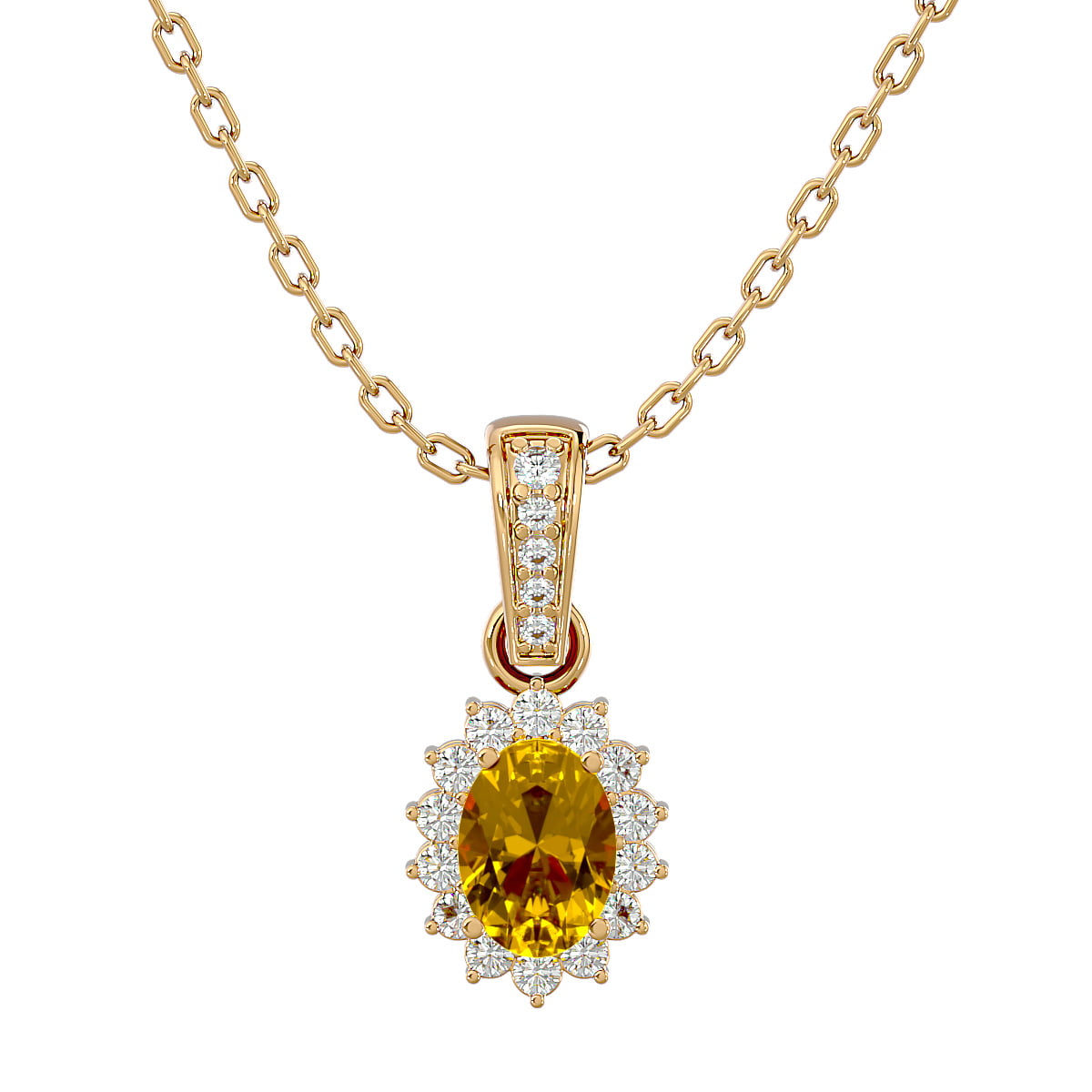 Super Jeweler Women Accessories Jewelry Necklaces 2 g 1 Carat Oval Shape Citrine & Diamond Necklace in 14K 