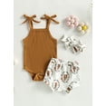 thumbnail image 2 of Bagilaanoe 3pcs Newborn Baby Girl Short Pants Set Sleeveless Romper Tops + Shorts + Headband 3M 6M 12M 18M Infant Casual Summer Outfits, 2 of 9