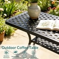 thumbnail image 3 of MEETWARM Outdoor Cast Aluminum Coffee Table, 42" Rectangle Patio Coffee Table with 2-Tier Storage Shelf, All-Weather Heavy Duty Patio Side Table for Outside Poolside Deck Garden & Indoor, Dark Bronze, 3 of 7