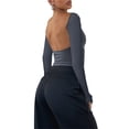 thumbnail image 3 of Seyurigaoka Women's Long Sleeve Cropped Tops Solid Color Round Neck Backless Show Navel T-shirt for Spring Summer, 3 of 5