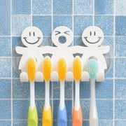 Hanging Toothbrush Holder – Smiley Face Wall Mount Toothbrush Holder – Family Toothbrush Holder with 2 Suction Cups – Silicone Mirror Organizer for 3-5 Toothbrushes – Cute and Fun Accessory