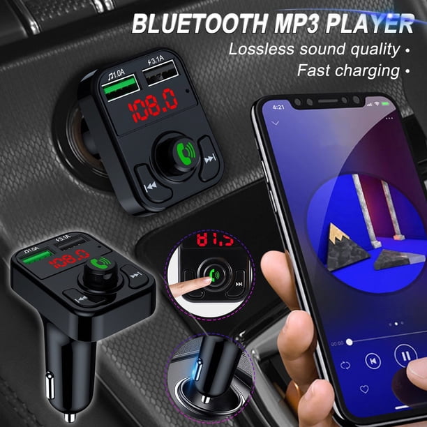 Adaptador USB dual para coche, kit inalámbrico Bluetooth QC3.1, cargador USB rápido, transmisor FM Bluetooth, adaptador para coche