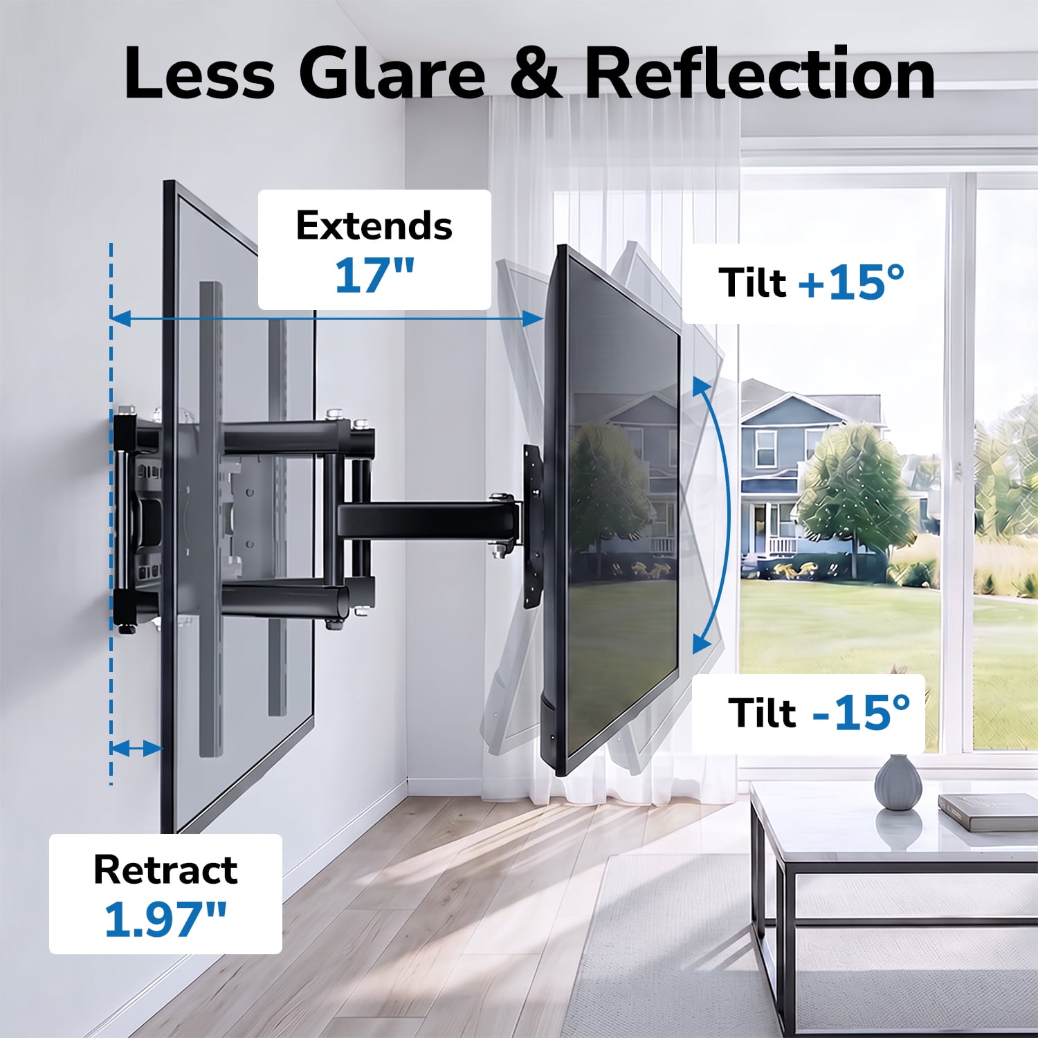 Full Motion TV Wall Mount Bracket for 32-80 inch TVs, Articulating Arms with Swivel Tilt Extension, Holds Up to 132lbs, Max VESA 600x400mm