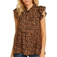 thumbnail image 1 of Chemise Femme Col Poupée Manches Courtes Haut Manches Courtes Imprimé à Pois T-Shirt Décontracté, Marron, TG, 1 of 8