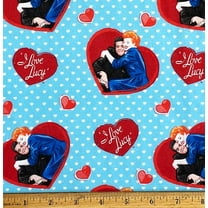 1/2 Yard - I Love Lucy & Desi Hearts on Blue Cotton Fabric (Great for Quilting, Sewing, Craft Projects, Throw Pillows & More) 1/2 Yard X 44" Wide