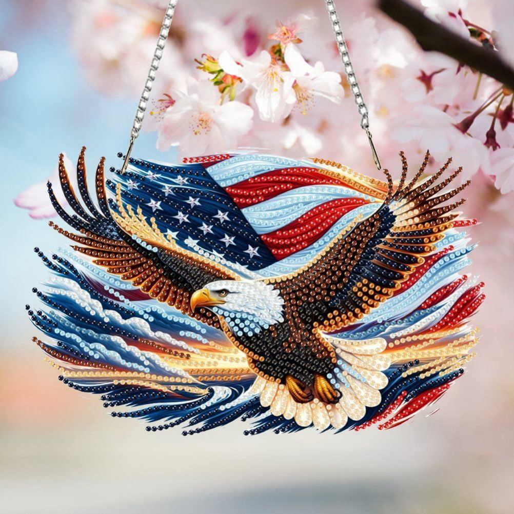 FLOPESN 2PCS DIY Diamond Art Painting American Independence Day Creative，9.84*9.84in Eagle  Design, Acrylic Material Irregular Shape Home Decoration Pendant
