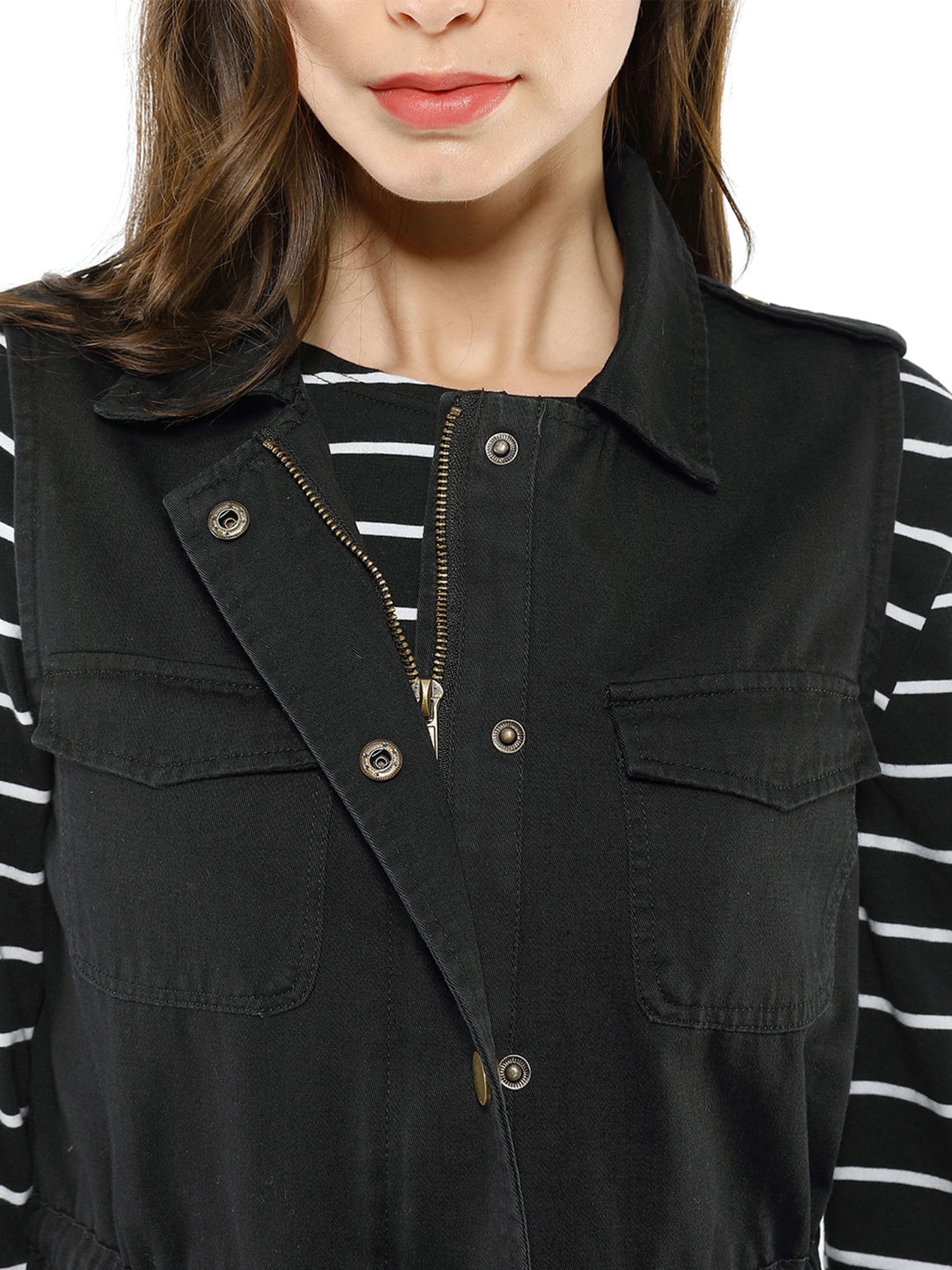 DARING DIVA Women Functional Pockets Drawstring Waist Cargo Vest XL Black