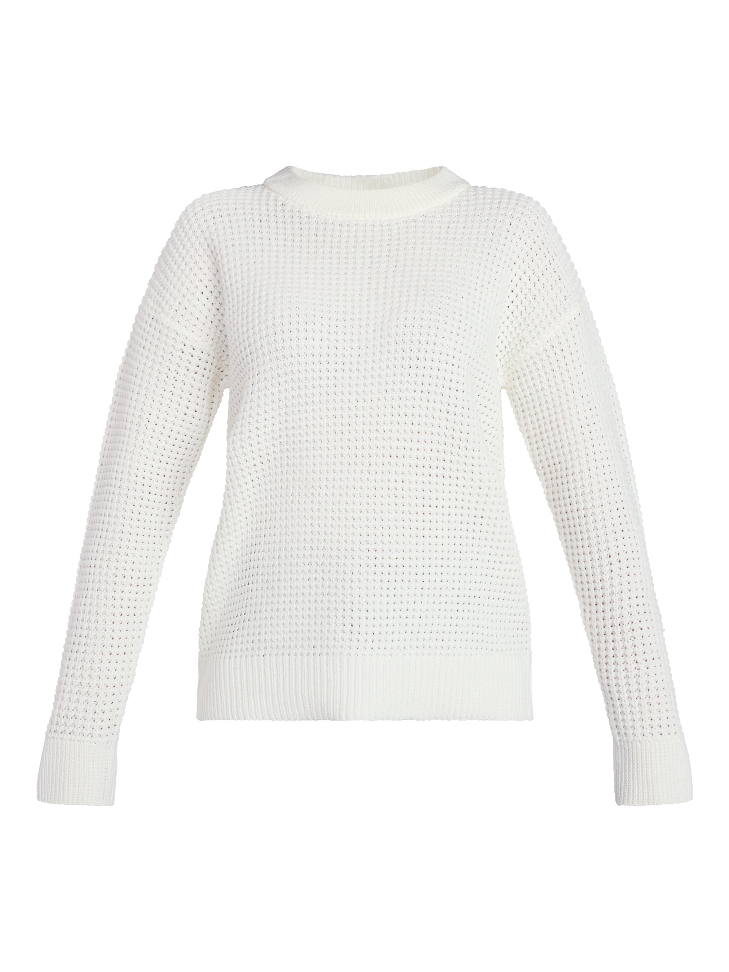 Time and Tru Women's Waffle Stitch Sweater with Long Sleeves, Sizes XS-XXXL