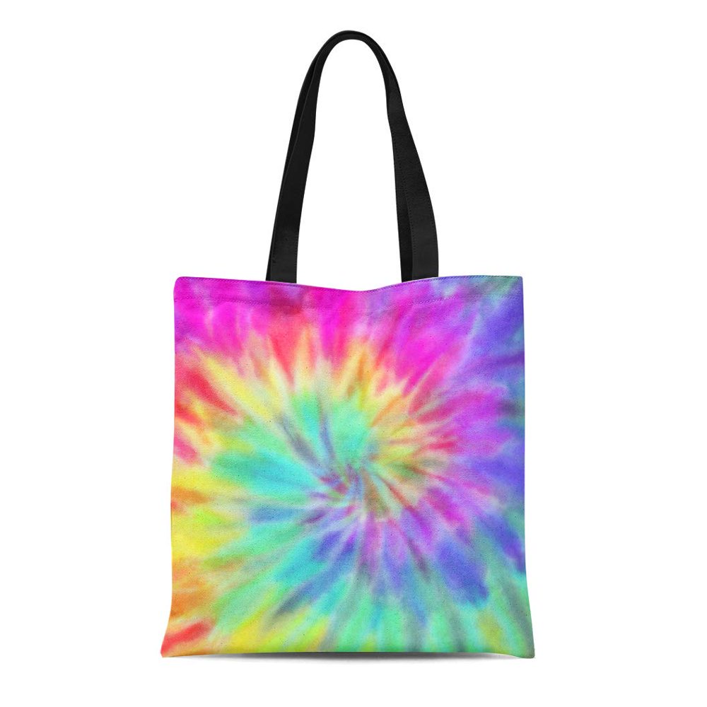 ASHLEIGH Canvas Tote Bag Blue Pastel Vibrant Summer Tie Dye Colorful Hippie Spiral Reusable