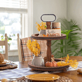 thumbnail image 2 of Urban Deco Wooden Decorative Tray Two Tiered Tray Decorations Round Tray -Brown, 2 of 8