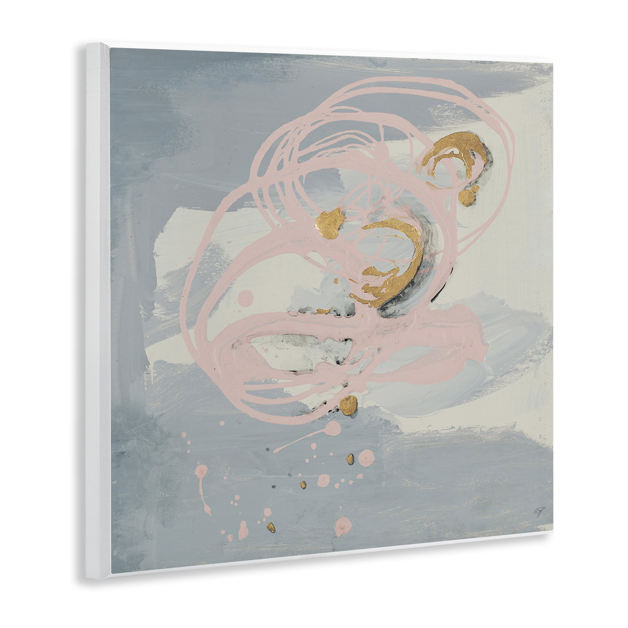 Stupell Industries Grey with Pink Swirl Abstract Painting Unframed Art Print Wall Art, 12 x 12