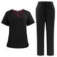 thumbnail image 2 of Hanen Scrubs Sets for Women Solid Color Fashion V Neck Short Sleeve Scrub Top and Casual Jogger Scrub Pant with 10 Pockets, 2 of 3