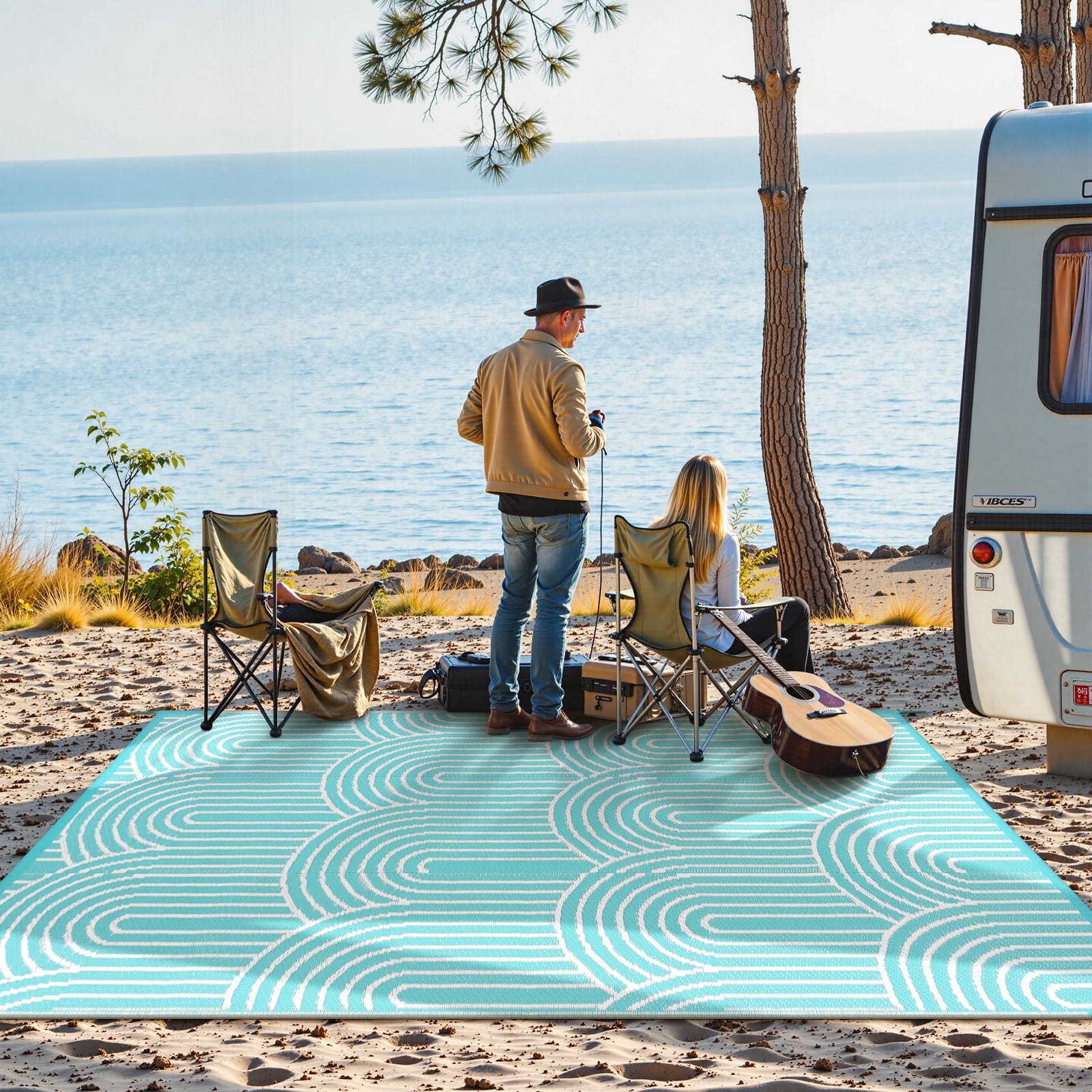 Wonnitar 4'x6' Extra Large Outdoor Rug Patio Waterproof,Reversible Camping Rugs Plastic Straw Rv Rugs for Outside Under Awning,Portable Lightweight 4x6ft Carpet for Backyard,Blue