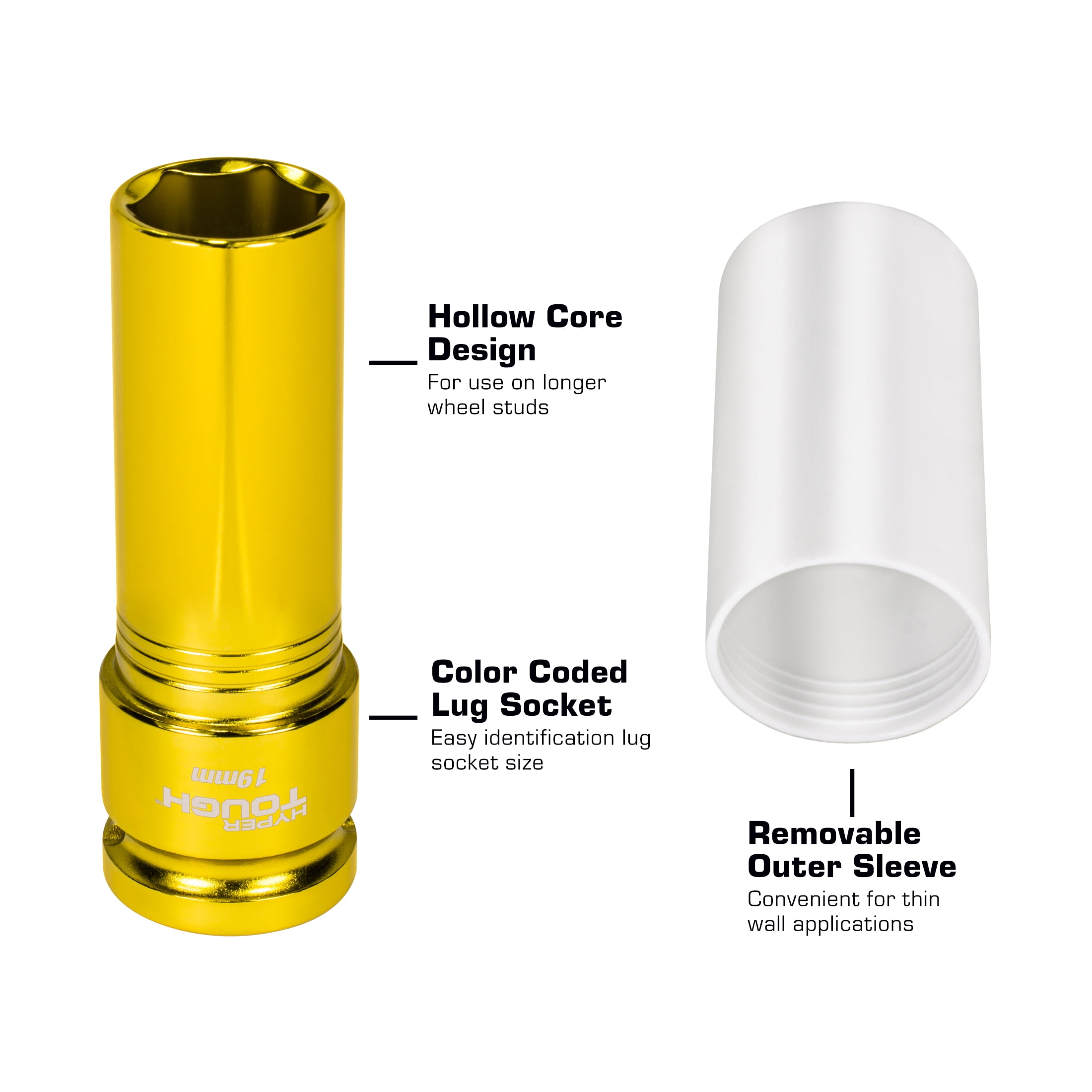 Non-Marring Lug Nut Socket, 19 Millimeter, 1/2-Inch Drive