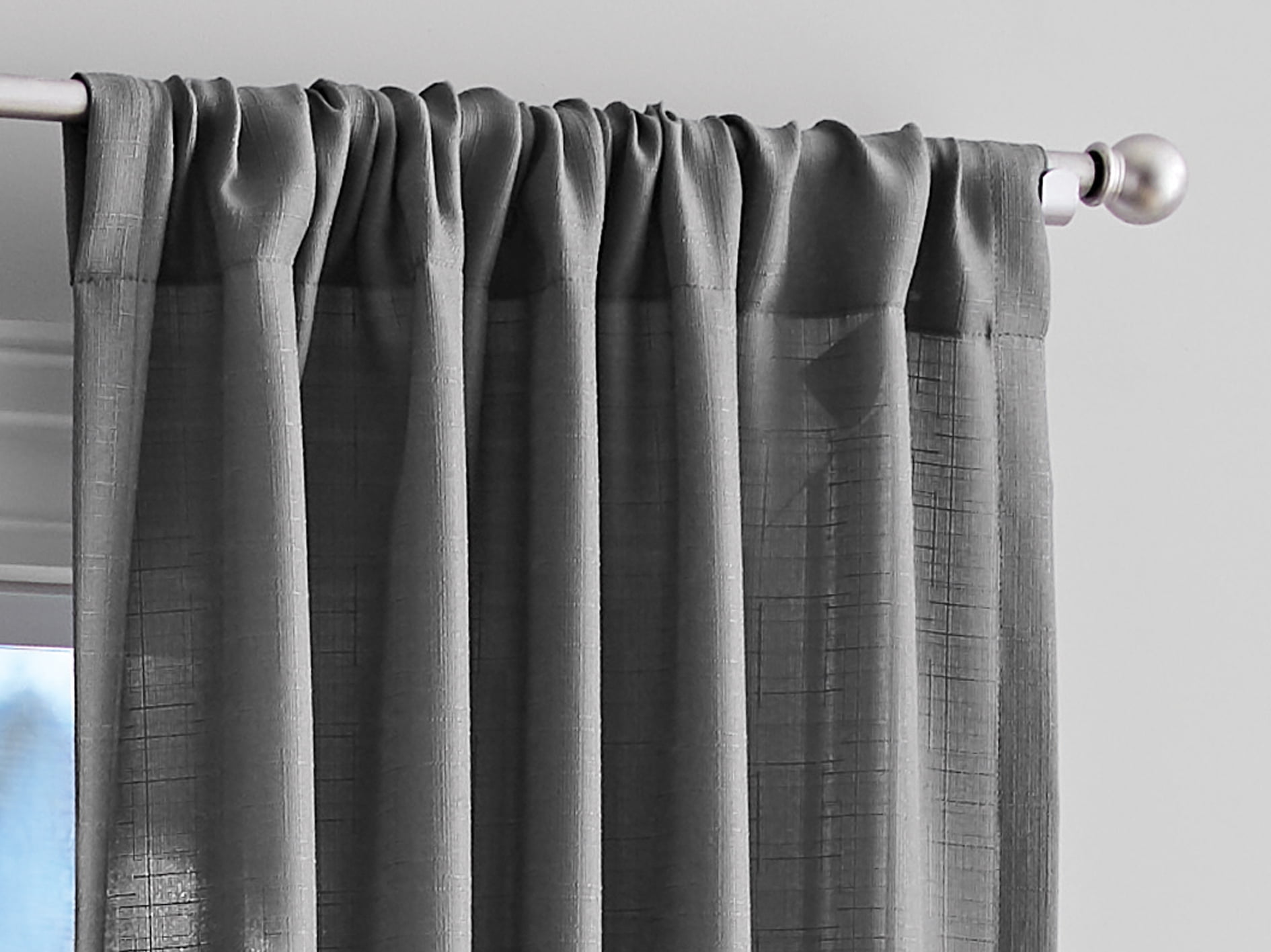 Mainstays Tille Light Filtering Curtain Panel Pair, Set of 2, Gray, 37"W x 63"L
