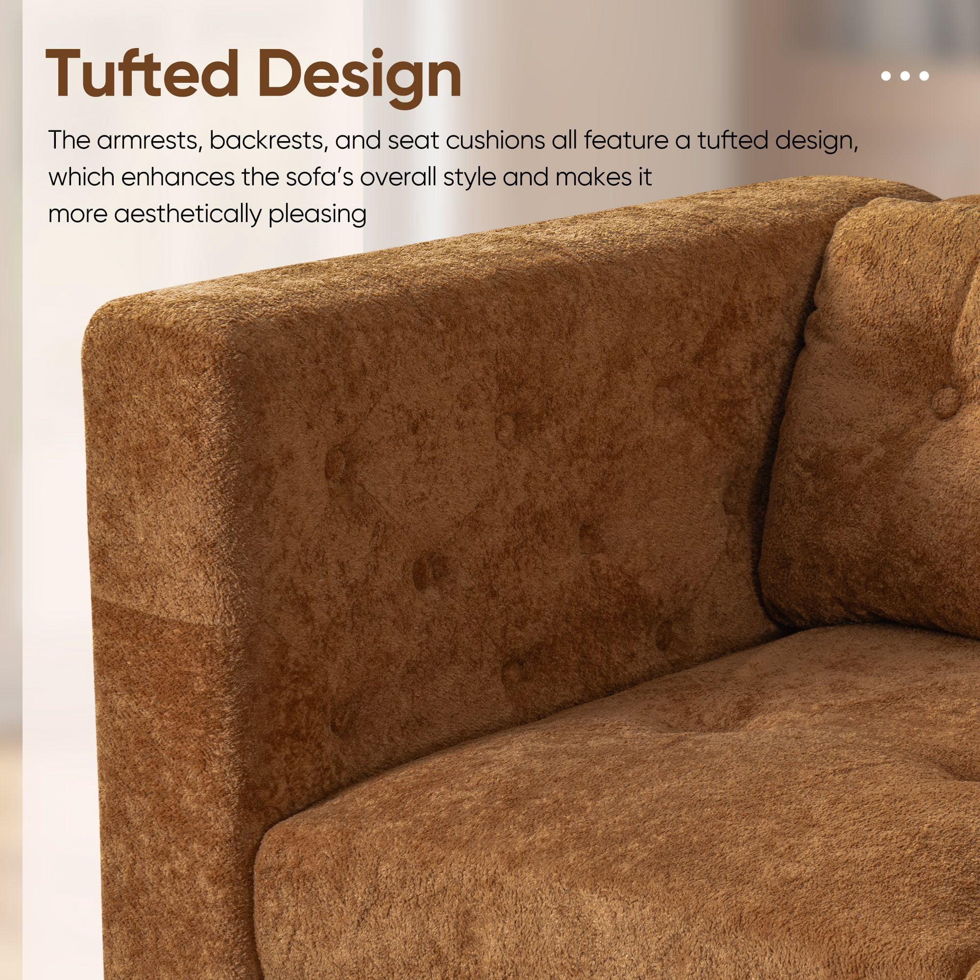 Lunale 78" Chenille 3-Seater Sofa, Modern Mid‑Century Upholstered Couch for Living Room, Apt., Tufted Design & Wood Legs, Brown