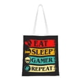 thumbnail image 1 of DouZhe Reusable Grocery Bags, Eat Sleep Gamer Repeat Gaming Lightweight Polyester Canvas Cloth Tote Bag for Travle Gym Shopping School, 15" x 16", 1 of 7