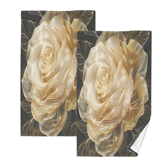 joogoo 2 PCs Hand Towels Sets Gold Rose Flowers Cotton Face Towel Bathroom Decorative